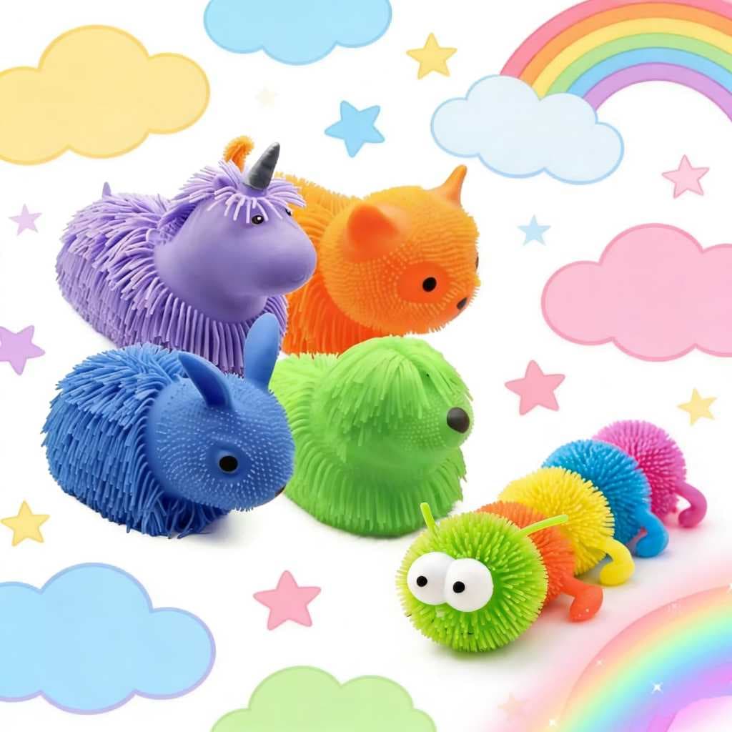 Brinquedos antiestresse do tipo apertar, com uma variedade de estilos à sua escolha.
