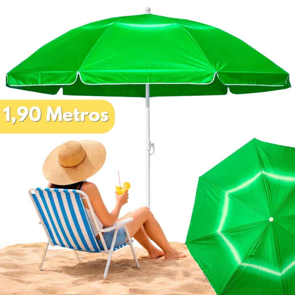 Guarda Sol Praia Grande 1,90m Haste Reforçada Piscina E Pesca Verão Proteção UV Ombrelone