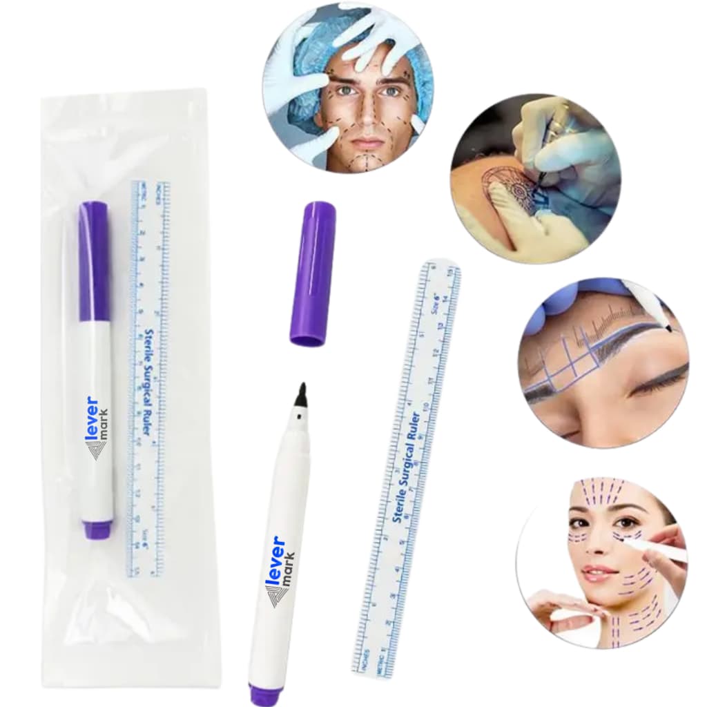 1 Caneta De Marcação Cirúrgica De Pele Azul + Régua De Brinde