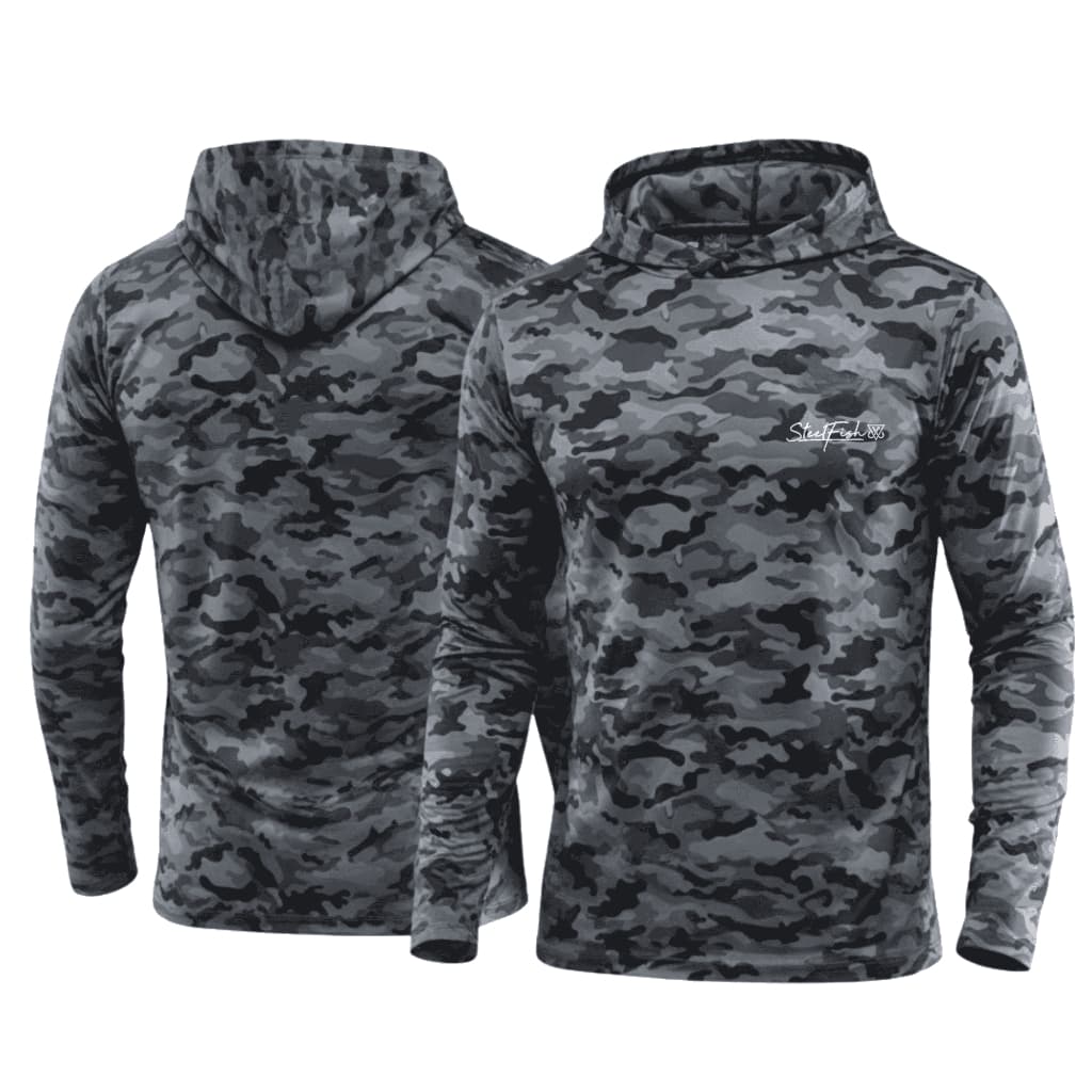 Camiseta Caça e Pesca Proteção Solar UV50  Camuflado Militar Térmica com Capuz Masculino