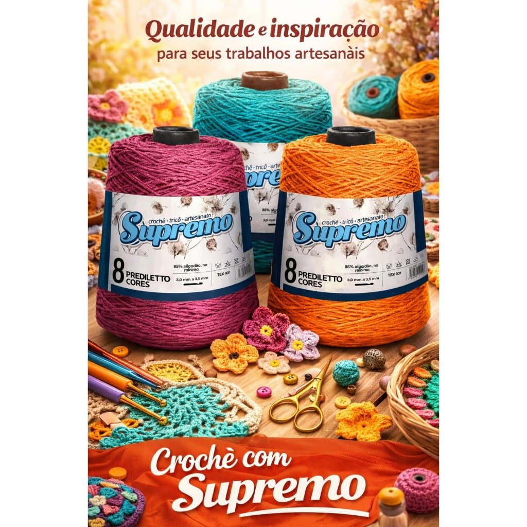 Barbante Supremo 8 Fios 600g – Para Crochê, Tricô e Artesanato