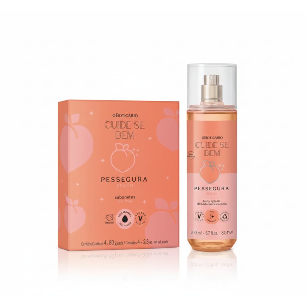 Combo Cuide-se Bem Pessegura: Body Splash 200ml + Sabonete em Barra 4x80g
