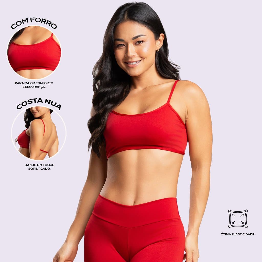 Kit 4 Tops Academia Fitness Costa Nua Com Forro e Alça Fina Com Elástico Na Barra Encaixe pra Bojo