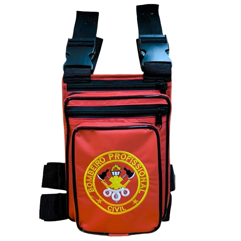 Kit R&Z Bombeiro Civil Vermelho — Bornal de Perna 4 Bolsos + Cinto com Protetor Lombar