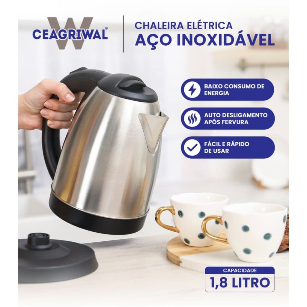 Chaleira Eletrica 1,8 Litros 220v 1500W Inox