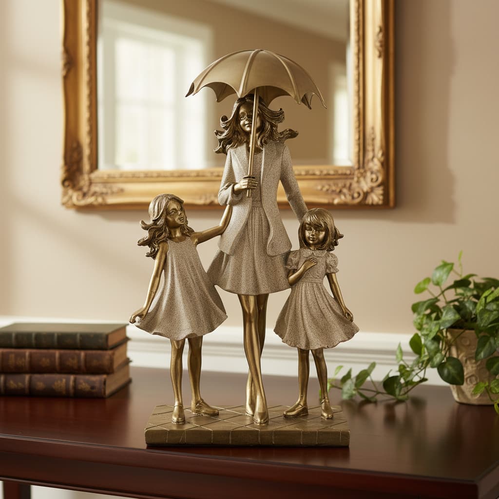 Enfeite De Resina Família Mãe Com 2 Filhas/filhos Decoração