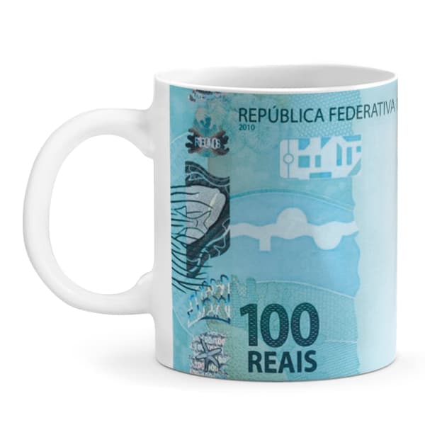 Caneca com Estampa de Cédula de 100 Reais em cerâmica 325ml Presente Criativo