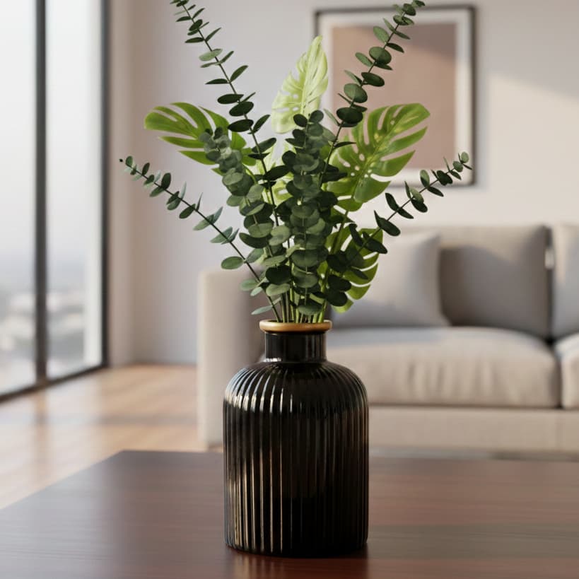Vaso 18 cm Riscado Decorar Mesa Moderno Cerâmica Decorativo Enfeite Aparador para Flores Artificias