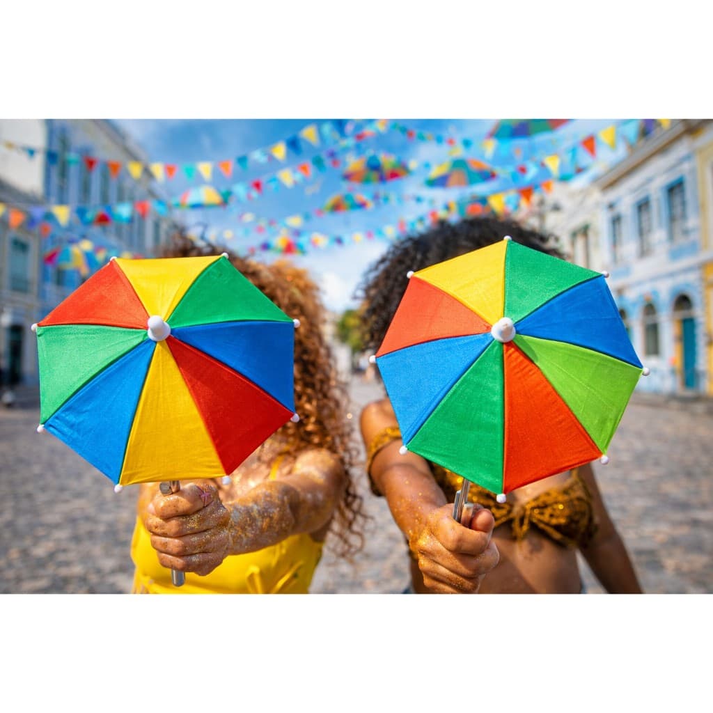 Mini Guarda Chuva de Frevo Carnaval Festa Sombrinha Colorida Decoração Bloquinho Aniversário Fantasia Rua