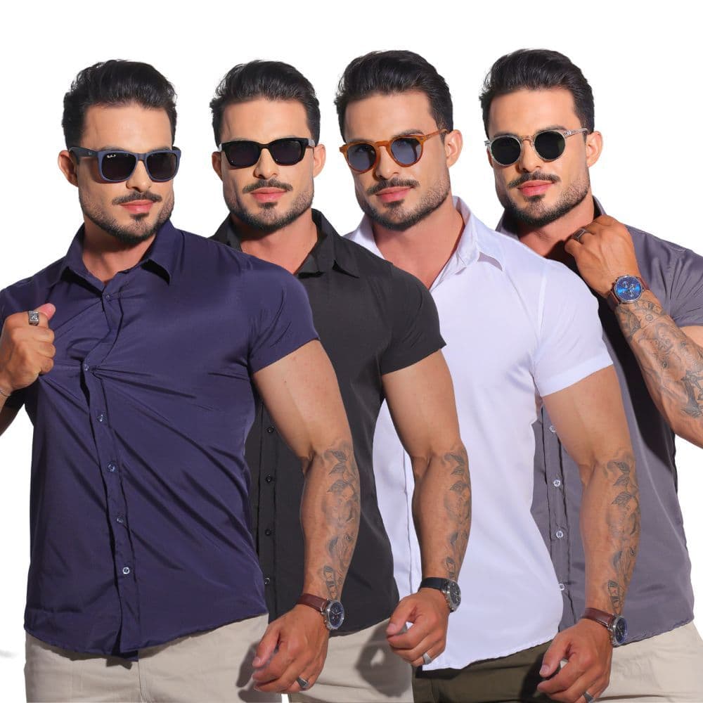Camisa Masculina Slim Fit com Elastano Não Amassa Elegante Para Trabalhar