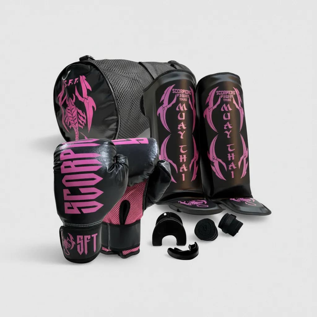 Kit Completo Profissional Scorpions Luva + caneleira + bandagem + bucal + bolsa