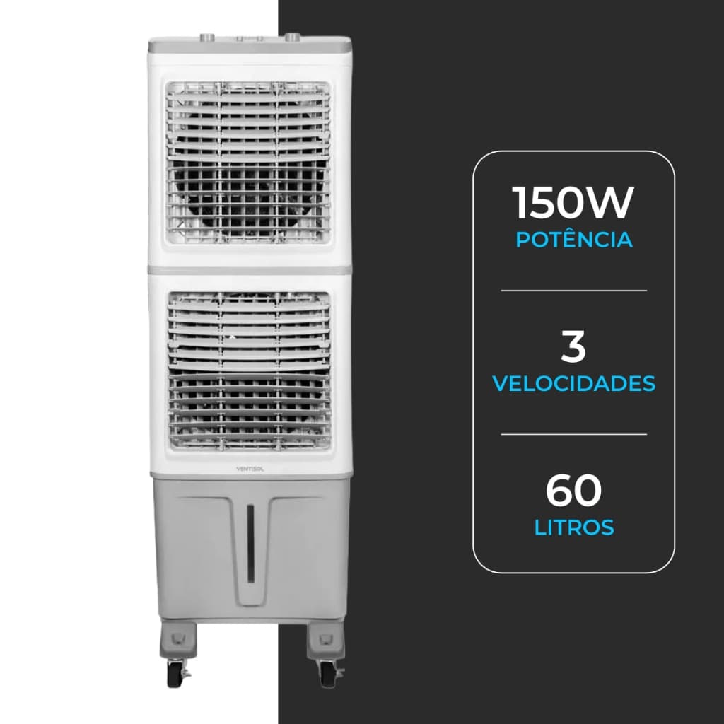 Climatizador Evaporativo Ventisol Clin Pro Duplo 60L  Econômico e Potente para Grandes Ambientes