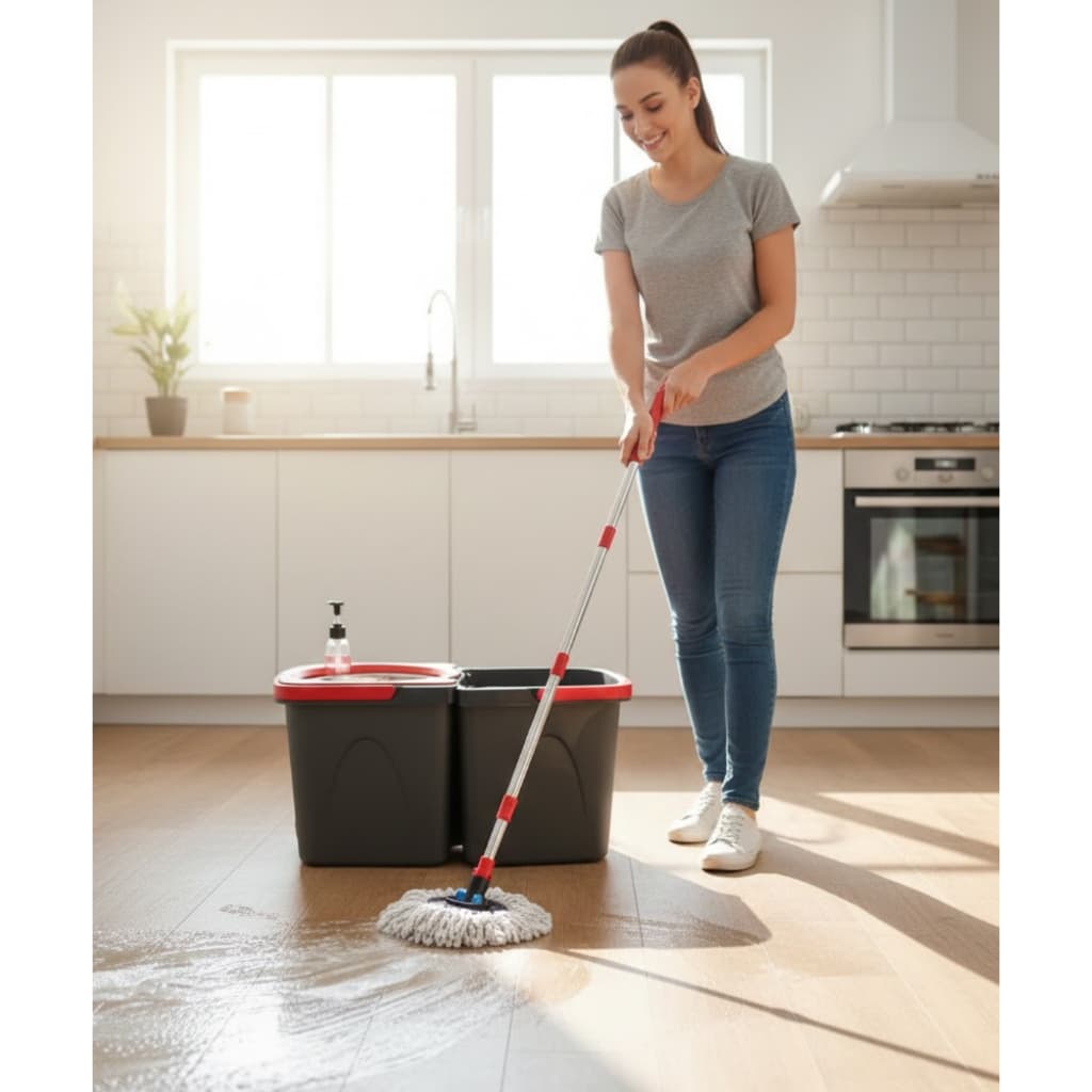 Mop Giratório Duo 360° Powermaid com Balde Duplo e Centrífuga em Aço Inox