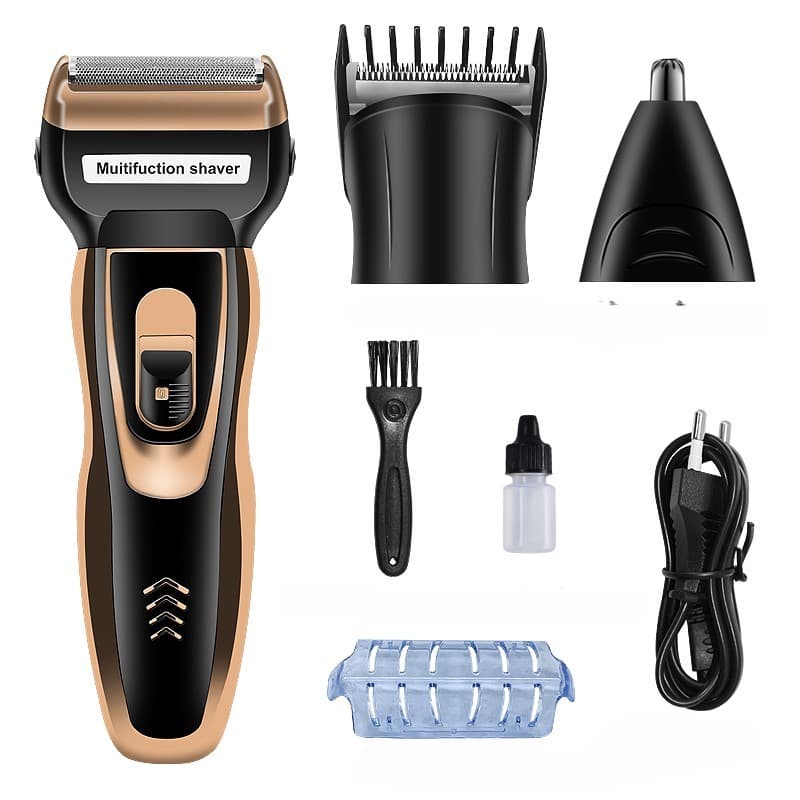 Maquina De Barbear Aparador de Pelos Nariz, Orelha, corte de cabelo e acabamento 3 Em 1 Sem Fio Recarregável Dourada