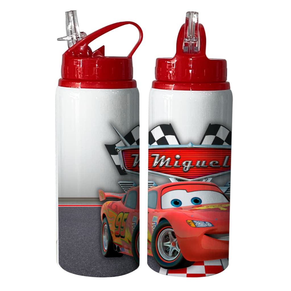 Garrafa Personalizada CARROS RELÂMPAGO MCQUEEN Personalizada COM NOME 600ml + Caixinha Individual