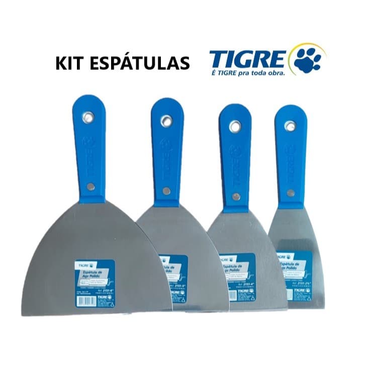 KITS  ESPATULAS DE AÇO POLIDO TIGRE , PARA MASSA CORRIDA ,  RASPAGENS E OUTROS
