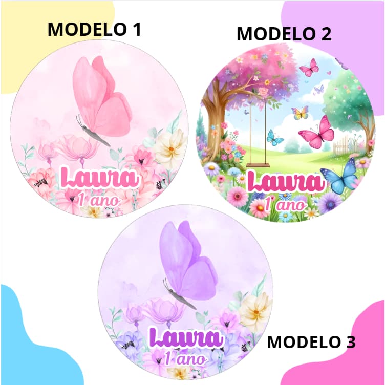 60/100 Adesivos Personalizados 5x5 cm Tema Jardim das Borboletas Ideal para Lembrancinhas, festas