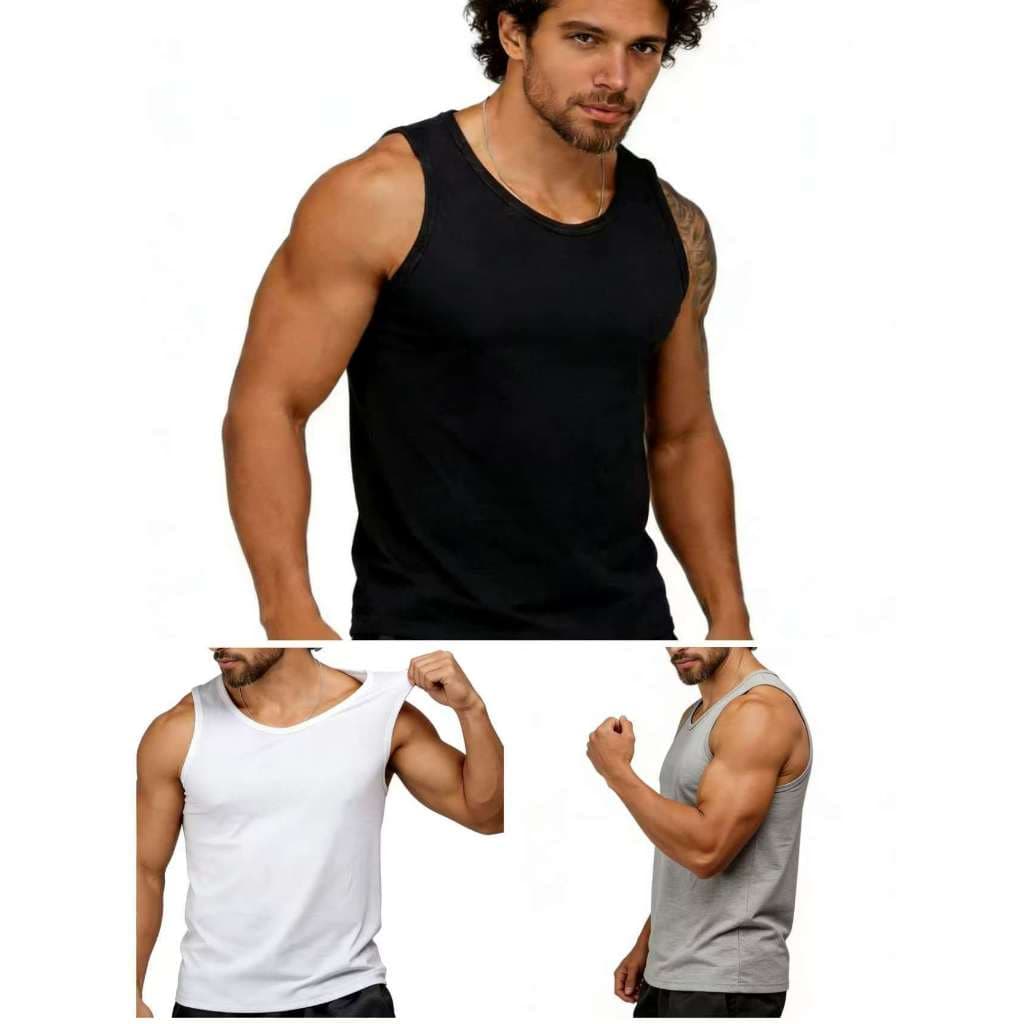 Kit 3  Regatas Masculina Algodão Basica Lisa