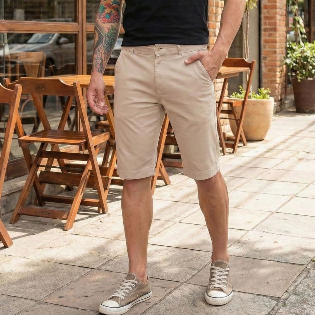 Bermuda Masculina Sarja Bolso Faca e Bolso Embutido Funcional Premium