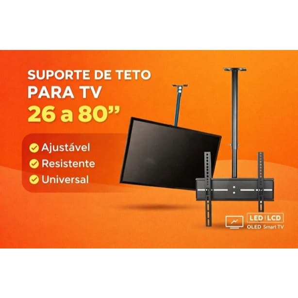 Suporte De Teto Para Tv 26'' a 80'' Giro 360° Inclinável Lcd Led Qled Oled Samsung LG Universal 80 Polegadas