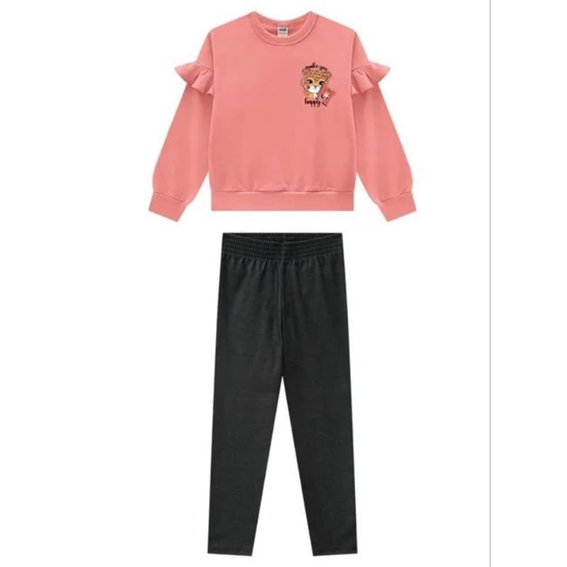 Conjunto Infantil Menina Marlan | Conjunto Infantil Blusão Em Moletom Felpado E Legging Em Molecotton Marlan