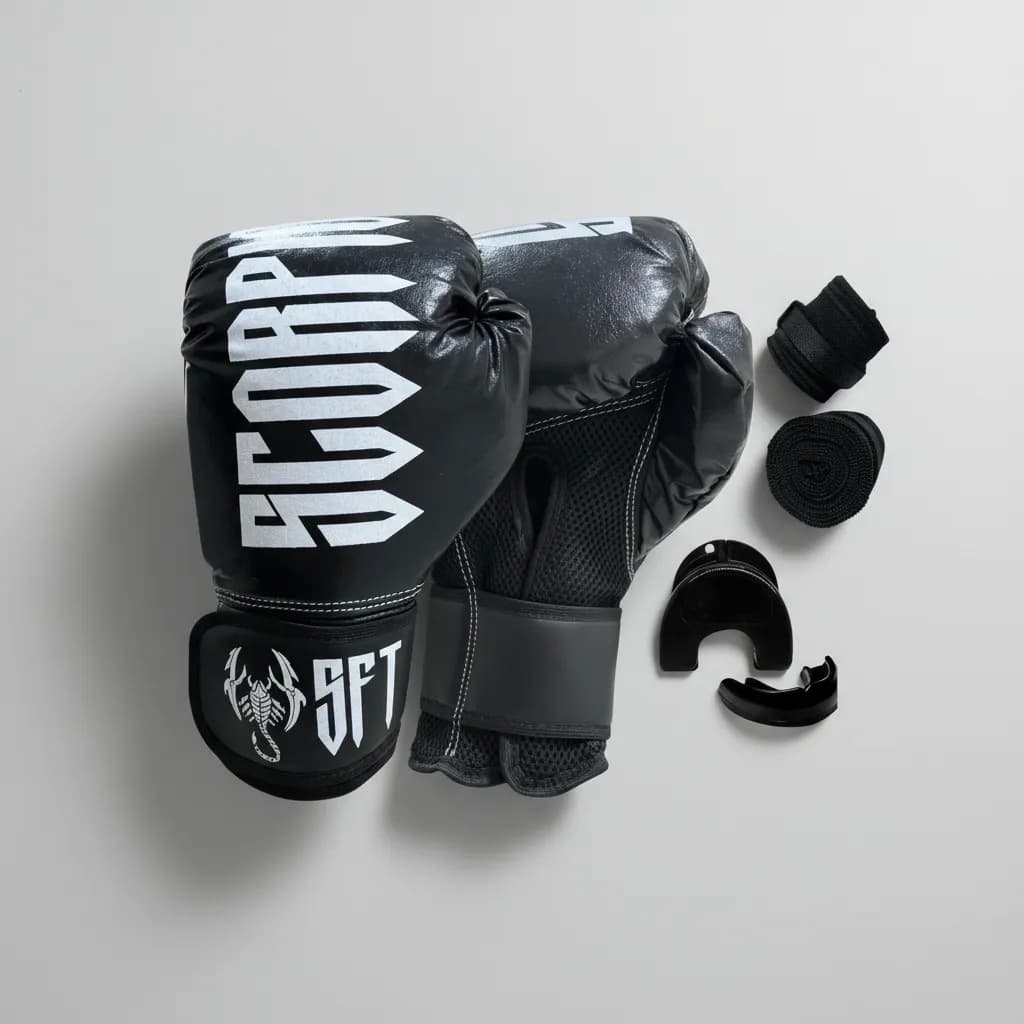 Kit Boxe Muay Thai Profissional Scorpions Luva + Bandagem + Bucal