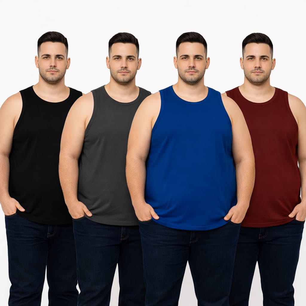Kit 4 Camiseta Regata Camisa Básica Plus Size Tamanho Grande Até o G3 Qualidade