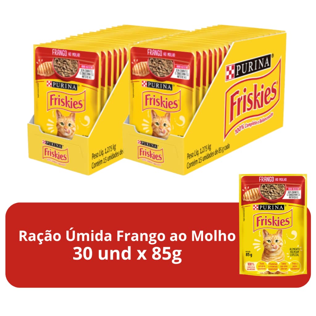 Friskies Ração Úmida Para Gatos Adultos Frango Ao Molho - Com 30 Sachês 85g