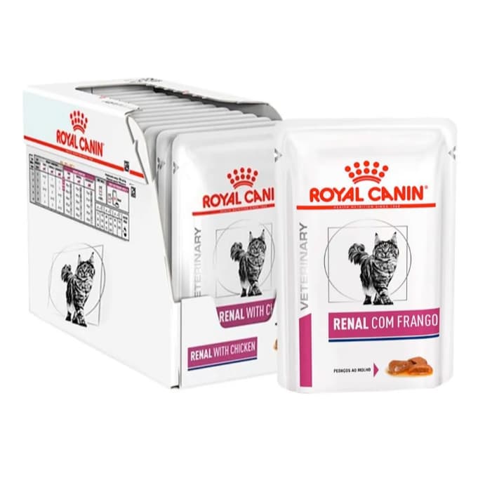 Kit Ração Úmida Royal Canin Sachê Veterinary Diet Renal para Gatos com Insuficiência Renal - Com 12 sachês 85 g
