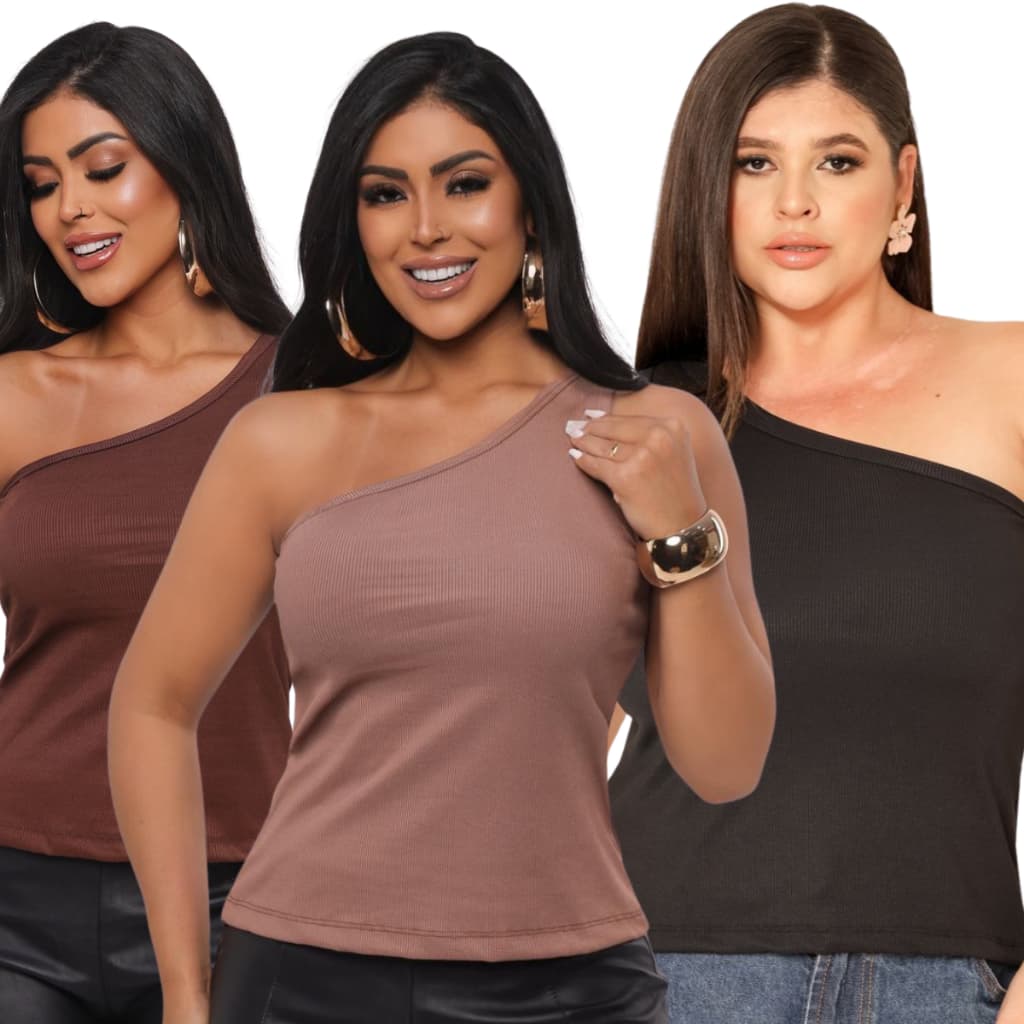 Kit 2 Blusas feminina Cropped Mula Manca Sem Bojo Malha Ribana Canelada  Tendência 36 ao 52 de Busto