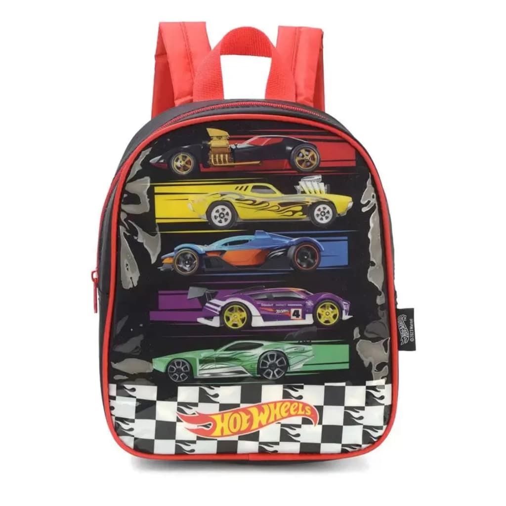 Mochila Escolar Hot Wheels Vermelha e Preta Pequena