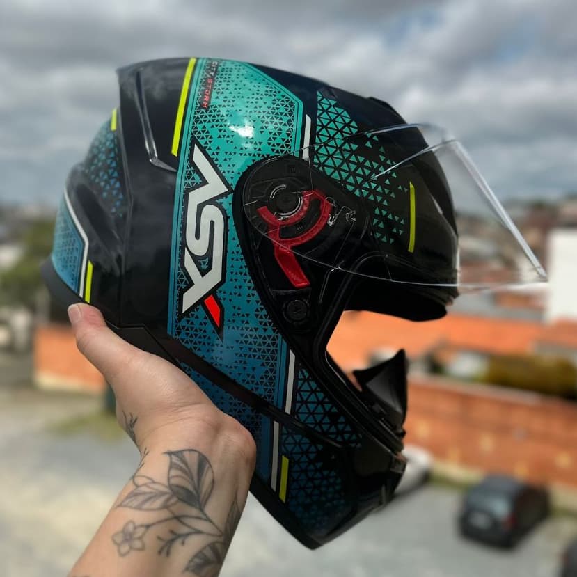 CAPACETE ASX CITY SUPER PROMOÇÃO LANÇAMENTO STORM TIFFANY/AMARELO + VISEIRA CRISTAL BAVETE E NARIGUEIRA OFERTA