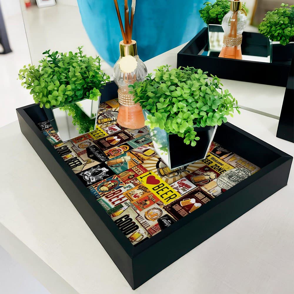 Bandeja Decorativa com Fundo Decor Vintage Pop Art Bebidas