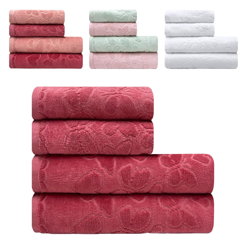 Kit de Toalhas 4 Peças Banho e Rosto Romance 100 Algodão Aveludada Dohler