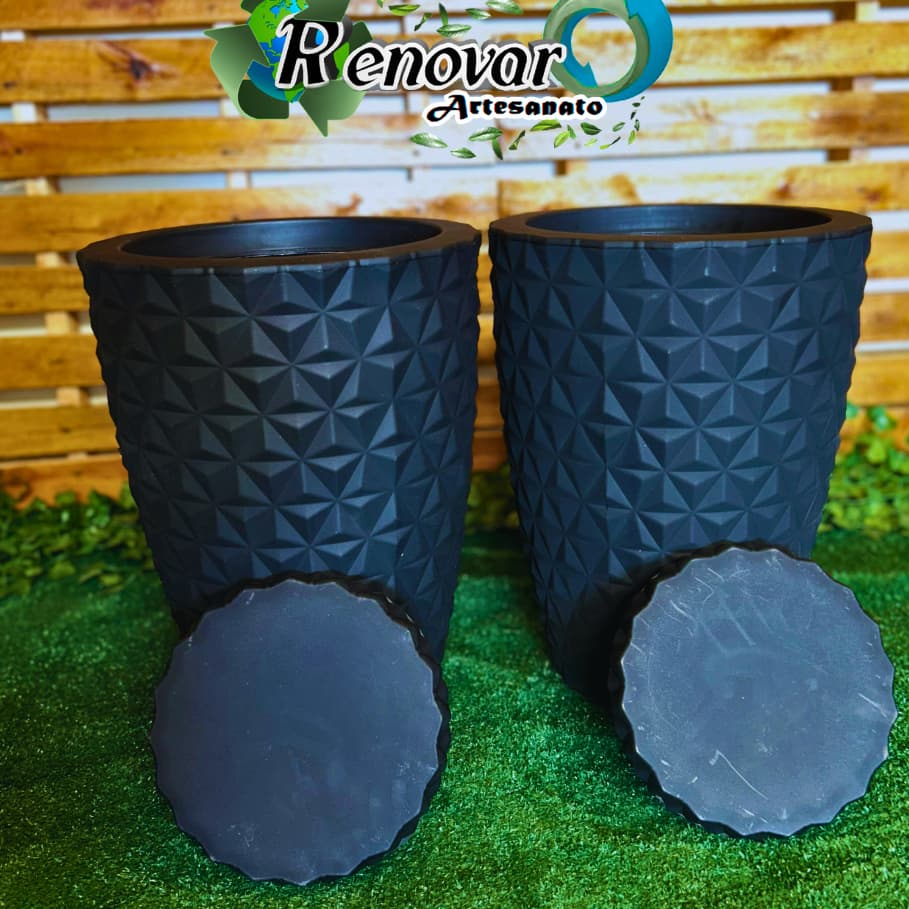 Kit 2 Vaso Coluna Diamante M Luxo Elegante em Polietileno