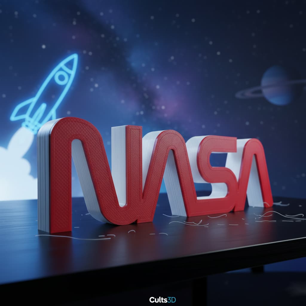 Logo Nasa Letra Caixa Decorativa 3d Worm Geek Gamer Escritório Estante Enfeite Vermelho Premium
