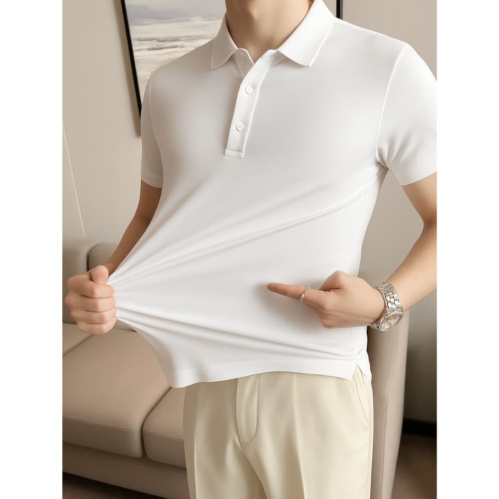Camisa Polo Manga Curta Tecido Gelado Alta Elasticidade Leve Masculino Casual Sport Fino Tecido Gelado Malha Fria
