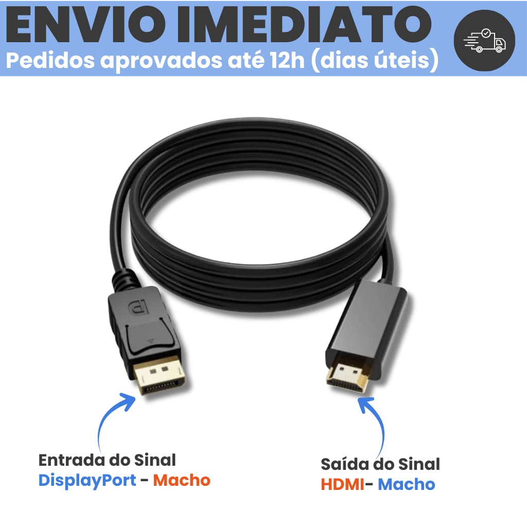 Cabo Conversor DisplayPort para HDMI Macho 1,8 m Mac PC Notebook