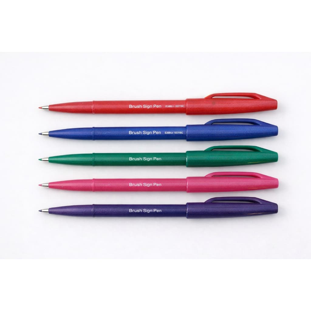 Kit 5 Canetas Pincel Brush Sign Pentel SES15C Cores Iniciante