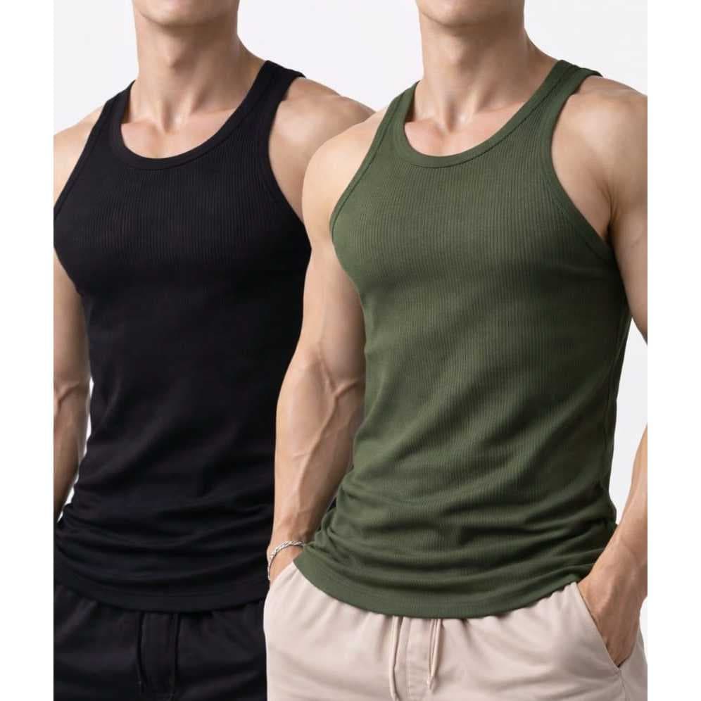 KIT 2 Regatas Caneladas Masculina Barata Academia Algodão Premium Caimento Perfeito JSILVER