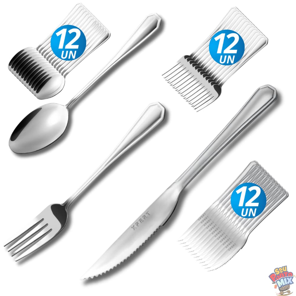 Kit Talheres Aço Inox 12 Peças – Colheres, Garfos e Facas para Mesa