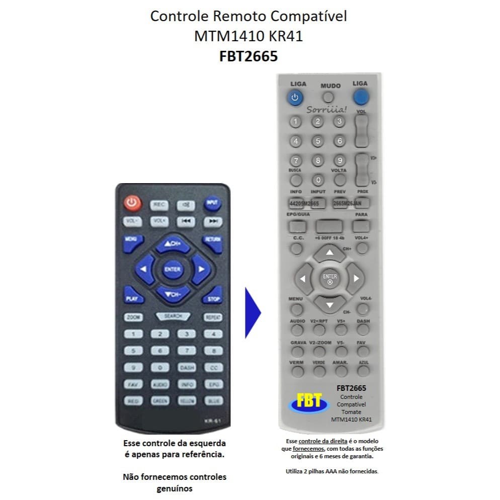 Controle Compatível Tomate Tv Mtm1410 Kr41 Fbt2665