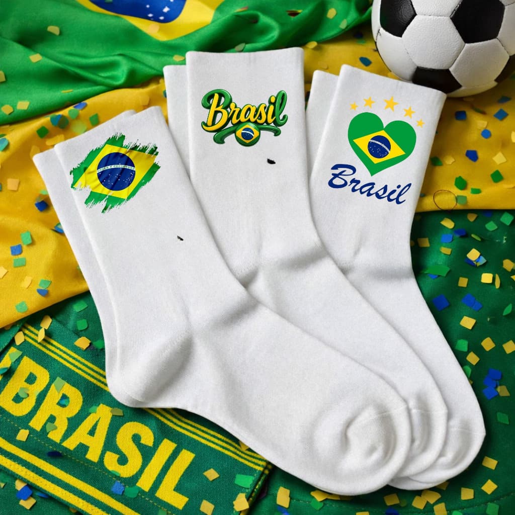 Kit 3 Pares Meias estampas Brasil Copa Meia personalizada tamanho unico serve do 33 ao 44