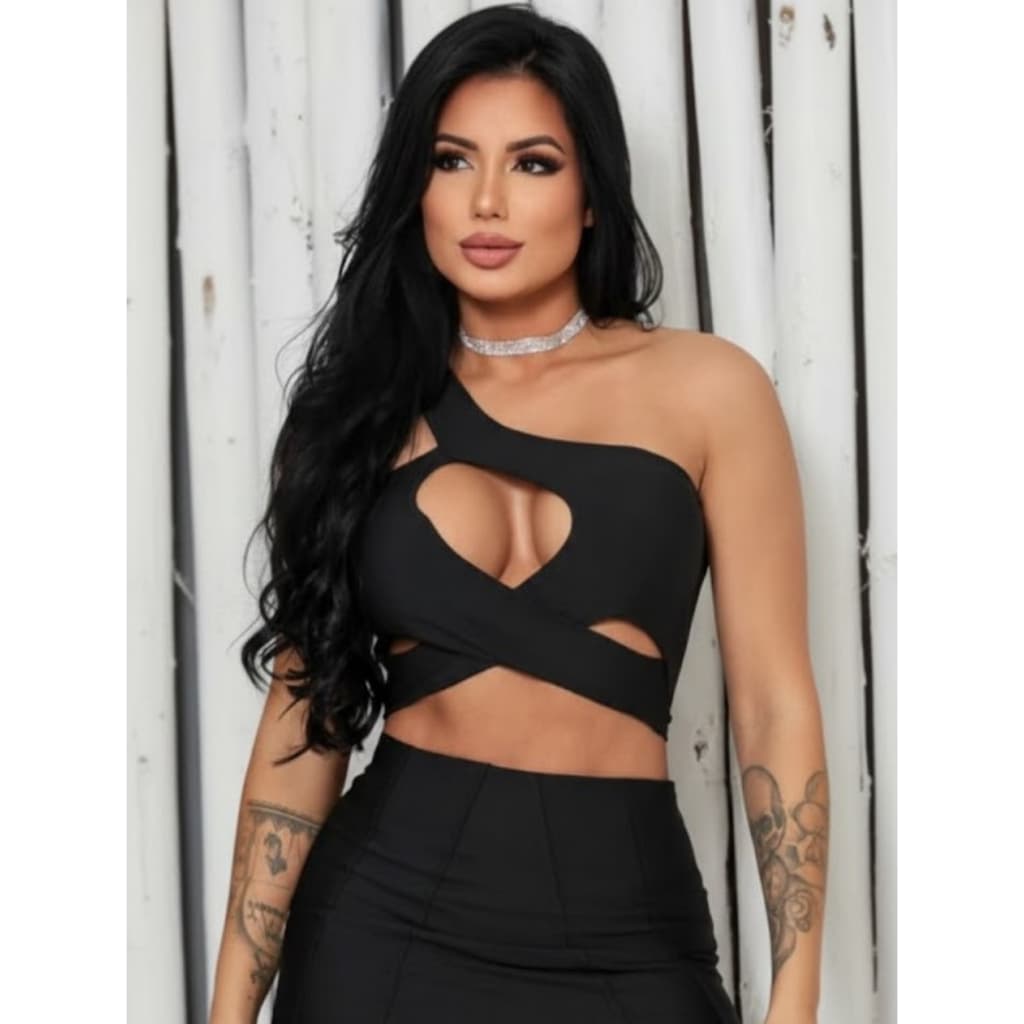 Cropped Feminino Suplex com Bojo – Ombro Único Transpassado Sensual e Moderno