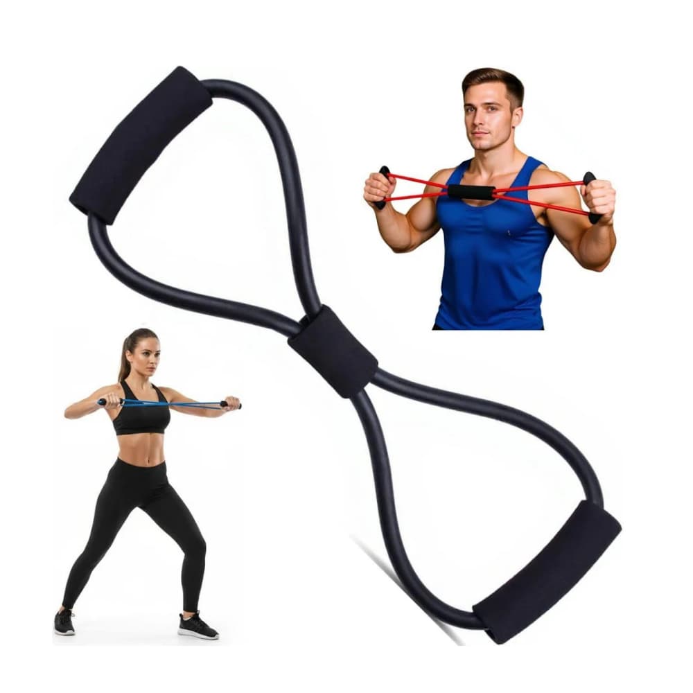 Elástico Extensor Formato 8 Preto com alça  para Exercícios Pilates Fisioterapia Fortalecimento