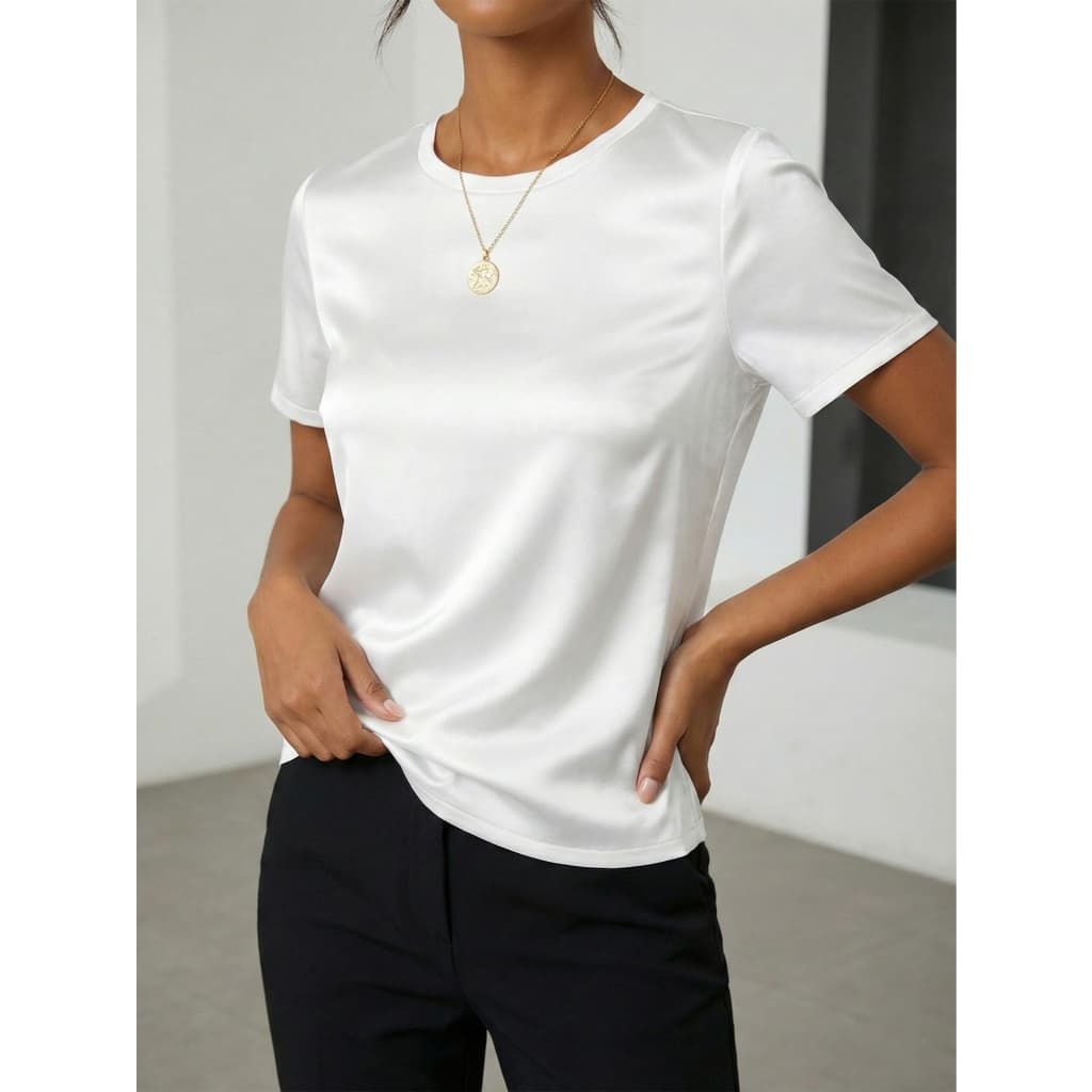 Camiseta Basica Cetim Manga Curta Blusa Elegante Importado Tendencia Novidade