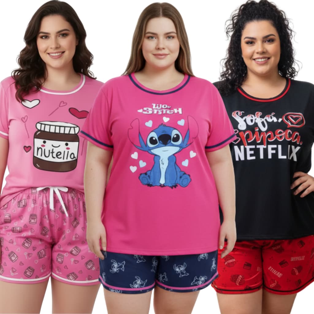 Baby Doll Plus Size Meia Manga | Short Doll Feminino | Roupa de Dormir