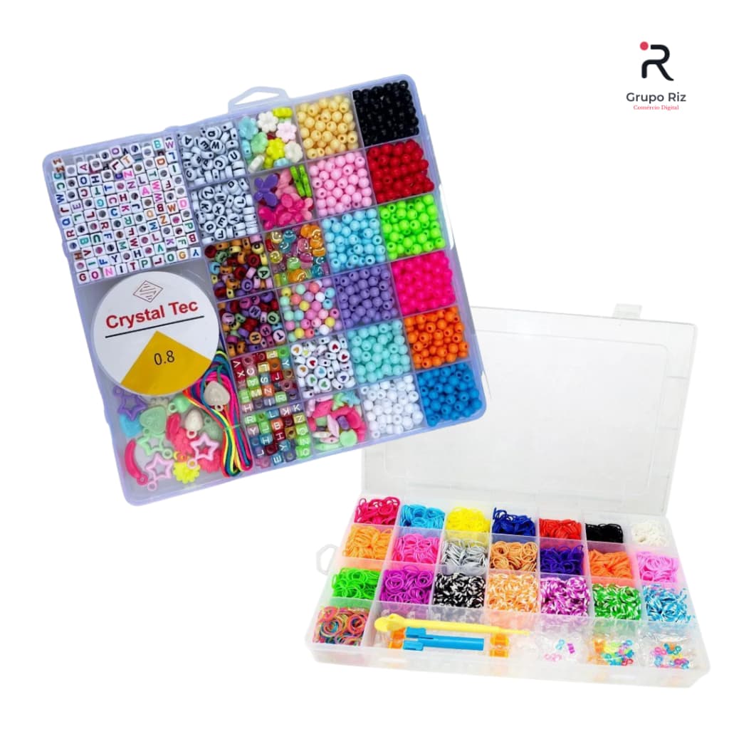 Kit Pulseira Miçangas Elástico Silicone Colorido Fazer Pulseiras Infantil DIY