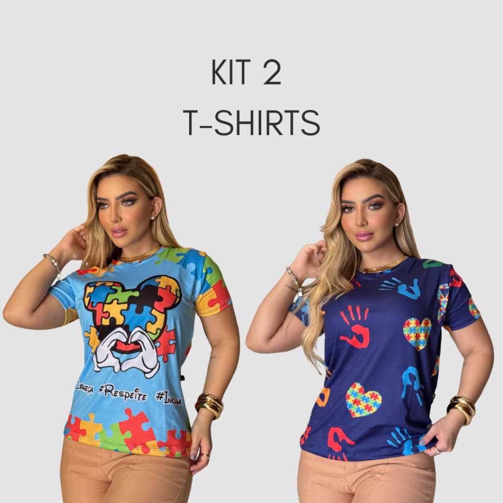 Kit T-shirt Feminina Autismo Camiseta Baby Look Estampada Autista Blusa Manga Curta Mickey