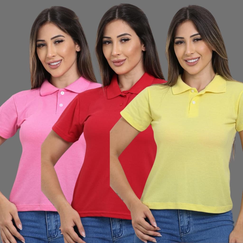 Kit 3 Camisa Feminina Gola Polo Pra Uniforme De Trabalho